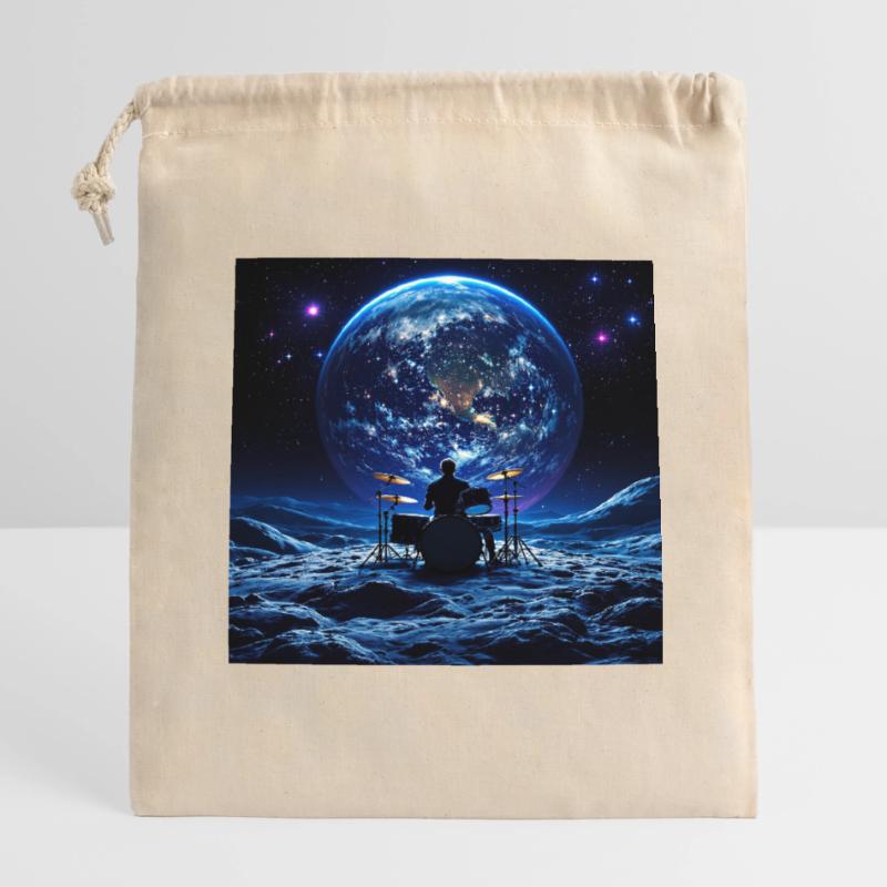 Batteur sur la Lune devant la Terre dans l’espace Sac cadeau en coton avec cordon (14 x 20 cm)