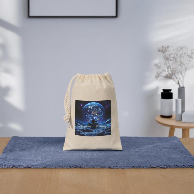 Batteur sur la Lune devant la Terre dans l’espace Sac cadeau en coton avec cordon (14 x 20 cm)