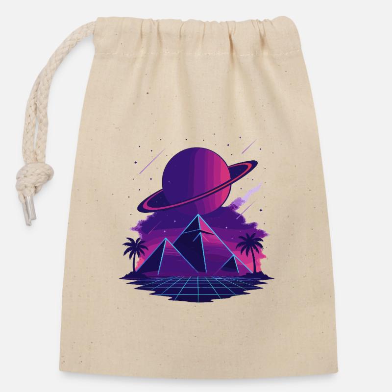 Cosmic Vaporwave Pyramids - Closable cotton gift bag (14x20cm) - nature