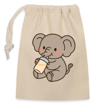 Little elephant with milk bottles - Closable cotton gift bag (14x20cm) - nature - Front