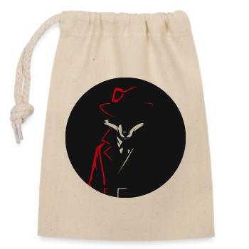 Fuchs im Trenchcoat mit rotem Hut – Noir Tiermotiv - Verschließbarer Geschenkbeutel aus Baumwolle (14x20cm) - Natur - Vorne