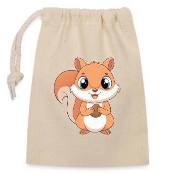Baby Cartoon Eichhörnchen hält eine Nuss - Verschließbarer Geschenkbeutel aus Baumwolle (14x20cm) - Natur - Vorne