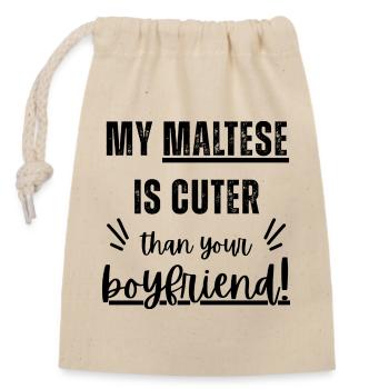 Mon bichon maltais est plus mignon que ton copain - Sac cadeau en coton avec cordon (14 x 20 cm) - nature - Devant