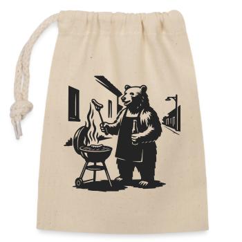 Grill Master Bear - Closable cotton gift bag (14x20cm) - nature - Front