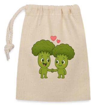 Cute broccoli with hearts - Closable cotton gift bag (14x20cm) - nature - Front