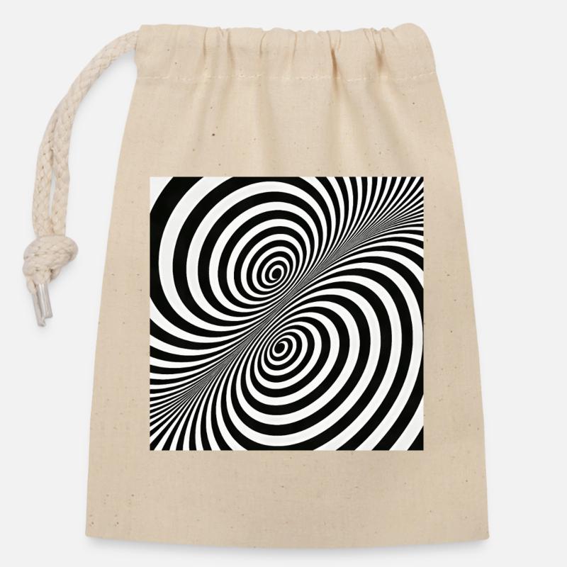 Illusion d’optique motif en spirale en noir et blanc - Sac cadeau en coton avec cordon (14 x 20 cm) - nature