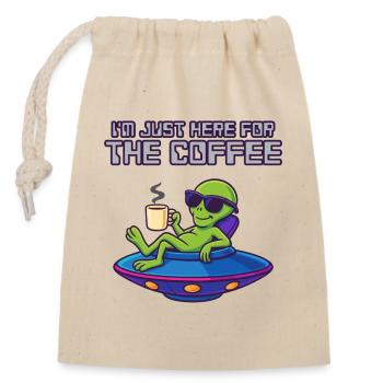 Kaffeeliebender Außerirdischer im UFO - Verschließbarer Geschenkbeutel aus Baumwolle (14x20cm) - Natur - Vorne