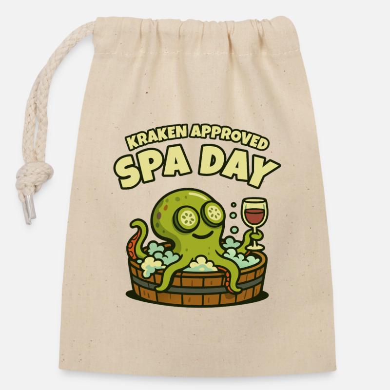 Kraken Spa-Tag - Verschließbarer Geschenkbeutel aus Baumwolle (14x20cm) - Natur