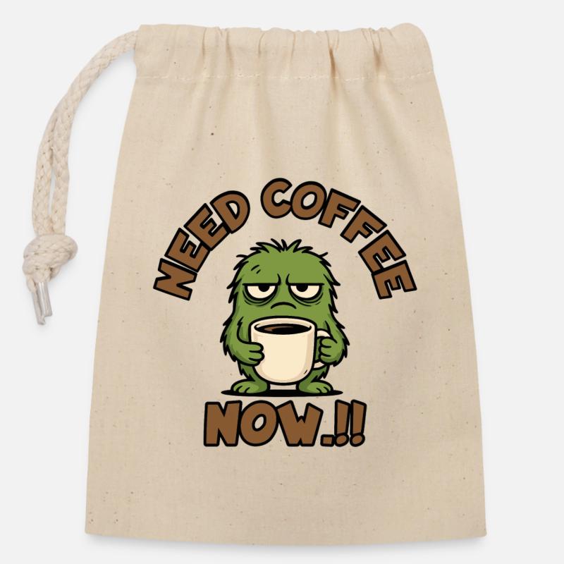 Kaffeemonster – Brauche jetzt Kaffee!! - Verschließbarer Geschenkbeutel aus Baumwolle (14x20cm) - Natur