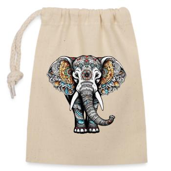 Colorful elephant in tattoo style - Closable cotton gift bag (14x20cm) - nature - Front