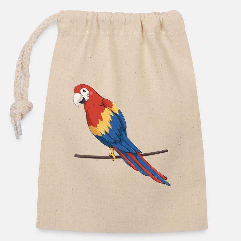 Perroquet - Sac cadeau en coton avec cordon (14 x 20 cm) - nature