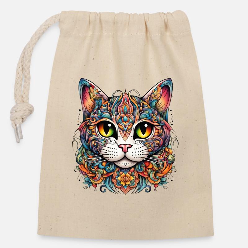 Katze im bunten Tattoo Style - Verschließbarer Geschenkbeutel aus Baumwolle (14x20cm) - Natur