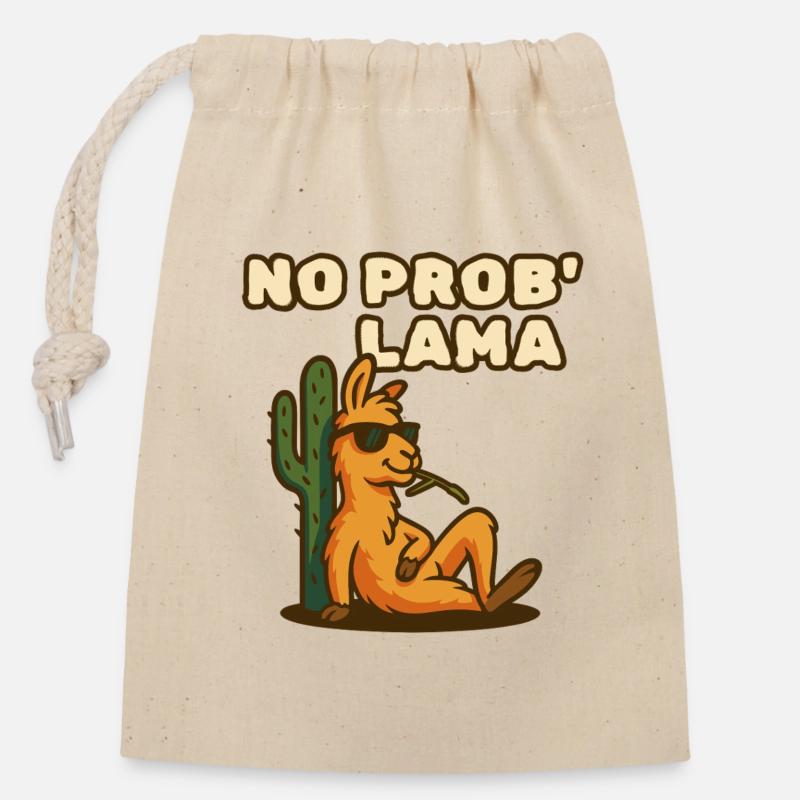 No Prob' Lama - Verschließbarer Geschenkbeutel aus Baumwolle (14x20cm) - Natur