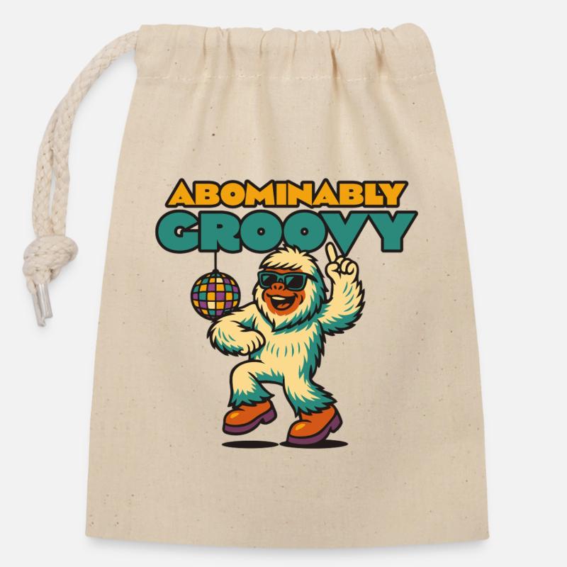 Groovy Disco Yeti - Verschließbarer Geschenkbeutel aus Baumwolle (14x20cm) - Natur