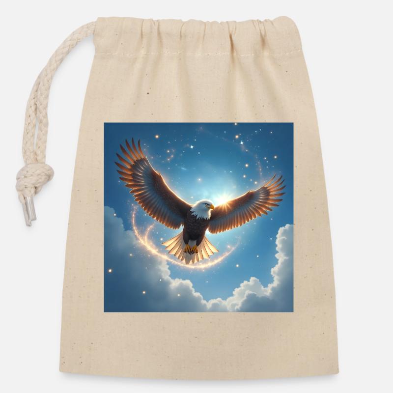 Animal Totem Aigle en Vol - Sac cadeau en coton avec cordon (14 x 20 cm) - nature
