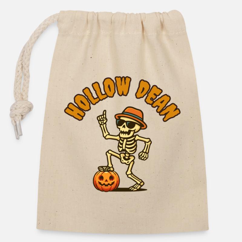 Skeleton Halloween with pumpkins - Closable cotton gift bag (14x20cm) - nature