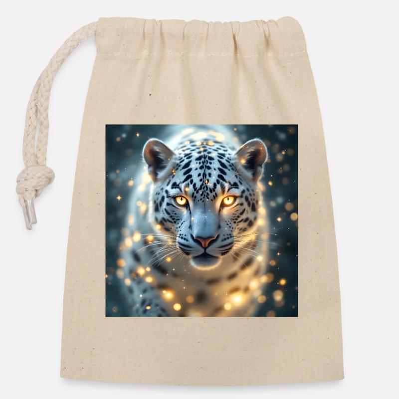 Animal Totem Léopard Blanc - Sac cadeau en coton avec cordon (14 x 20 cm) - nature