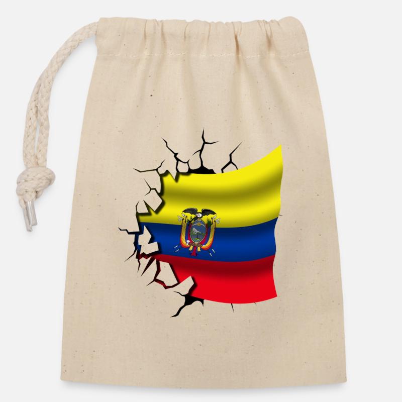 Flagge von Ecuador - Ecuador - Flagge gebrochenes Design - Verschließbarer Geschenkbeutel aus Baumwolle (14x20cm) - Natur
