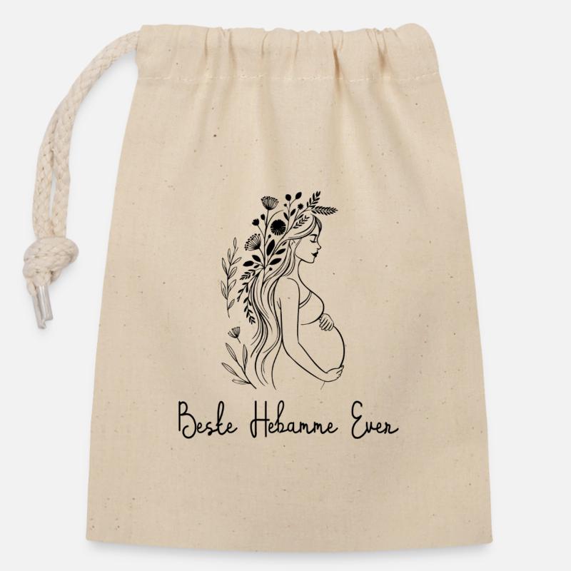 Beste Hebamme Ever - Boho, personalisierbar - Verschließbarer Geschenkbeutel aus Baumwolle (14x20cm) - Natur