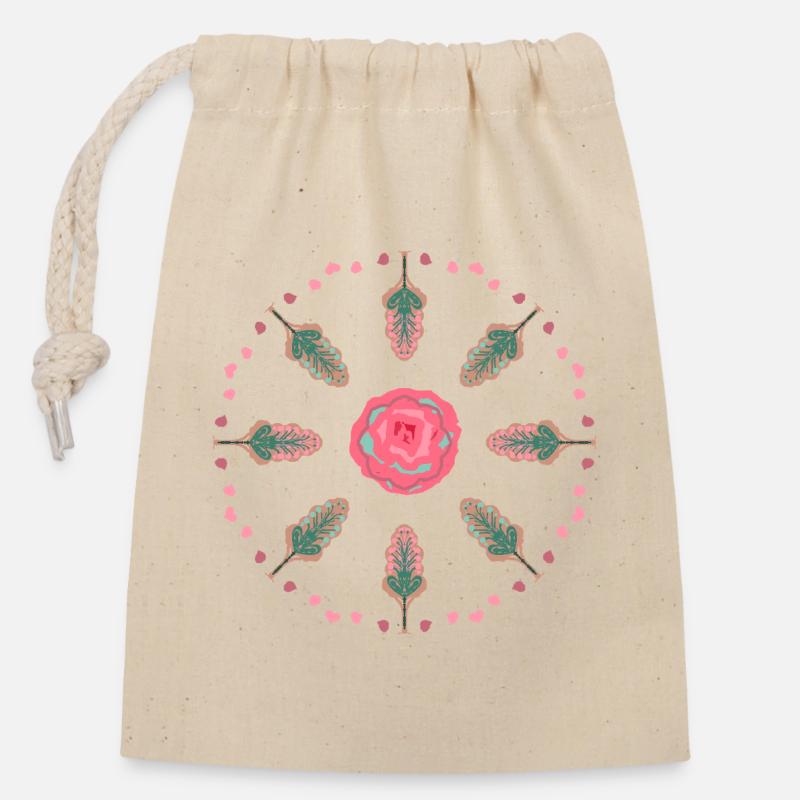 Roses Mandala - Sac cadeau en coton avec cordon (14 x 20 cm) - nature