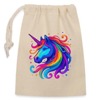 Regenbogen Einhorn - Verschließbarer Geschenkbeutel aus Baumwolle (14x20cm) - Natur - Vorne