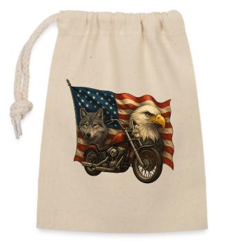 Chopper, loup et aigle sur drapeau US - Sac cadeau en coton avec cordon (14 x 20 cm) - nature - Devant
