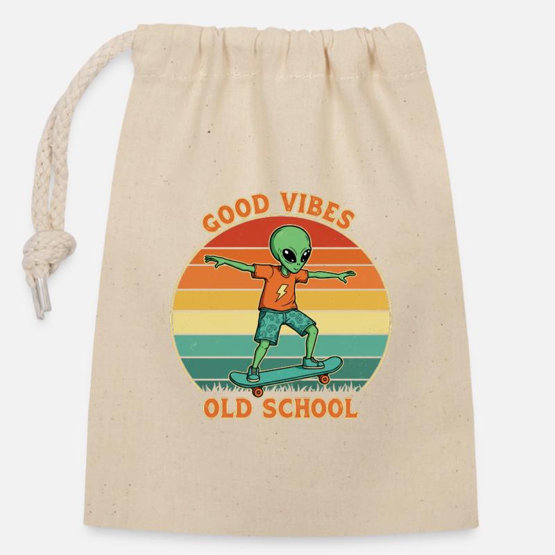 Retro Alien Skater - Verschließbarer Geschenkbeutel aus Baumwolle (14x20cm) - Natur