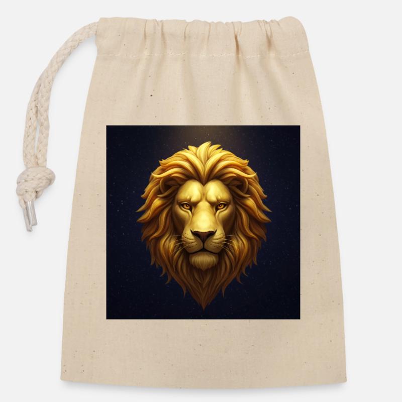 Golden Lion in the Starry Sky - Closable cotton gift bag (14x20cm) - nature
