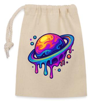Neon Saturn - Verschließbarer Geschenkbeutel aus Baumwolle (14x20cm) - Natur - Vorne