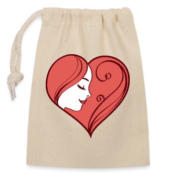 Illustration de coeur avec un visage féminin rêveur - Sac cadeau en coton avec cordon (14 x 20 cm) - nature - Devant