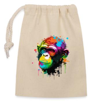 Colorful chimpanzee - Closable cotton gift bag (14x20cm) - nature - Front