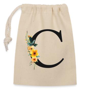 C Monogramme, Floral, Personnalisable - Sac cadeau en coton avec cordon (14 x 20 cm) - nature - Devant