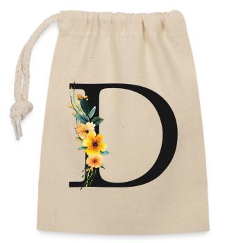 D Monogram, Floral, Personnalisable - Sac cadeau en coton avec cordon (14 x 20 cm) - nature - Devant