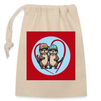 Deux loutres avec des casquettes de baseball, des copains et des amis - Sac cadeau en coton avec cordon (14 x 20 cm) - nature - Devant