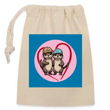 Deux loutres avec des casquettes de baseball, des copains et des amis - Sac cadeau en coton avec cordon (14 x 20 cm) - nature - Devant