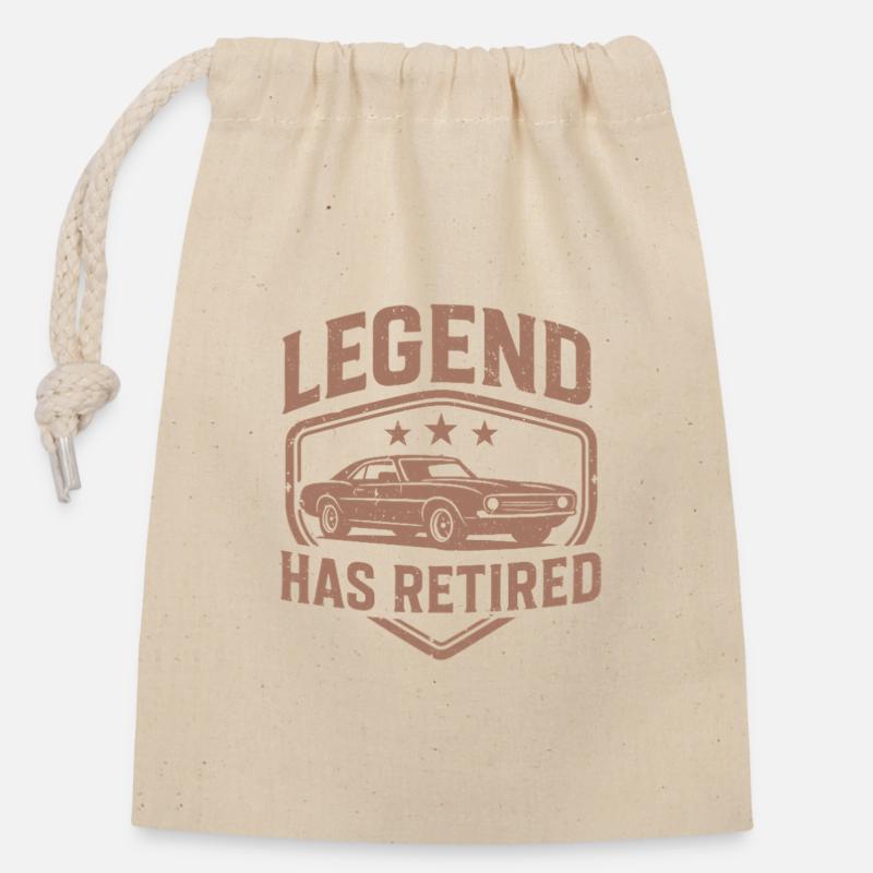 Legend Has Retired voiture rétro - Sac cadeau en coton avec cordon (14 x 20 cm) - nature