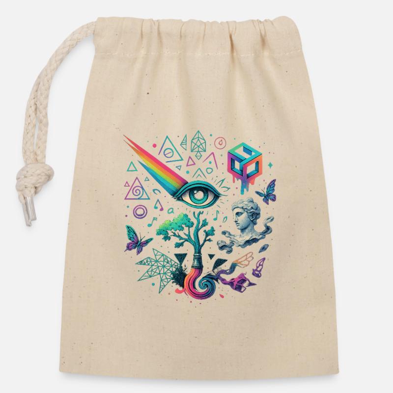 Floraison des pensées - Sac cadeau en coton avec cordon (14 x 20 cm) - nature