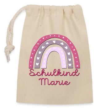 SCHULANFANG SCHULKIND MARIE - Verschließbarer Geschenkbeutel aus Baumwolle (14x20cm) - Natur - Vorne
