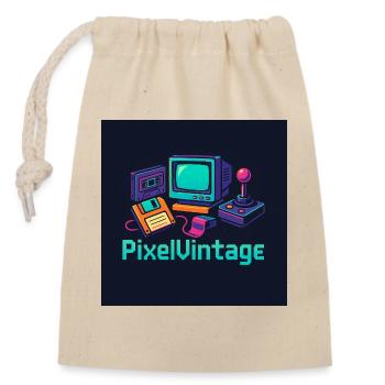 Retro Computer and Pixel Console - Closable cotton gift bag (14x20cm) - nature - Front
