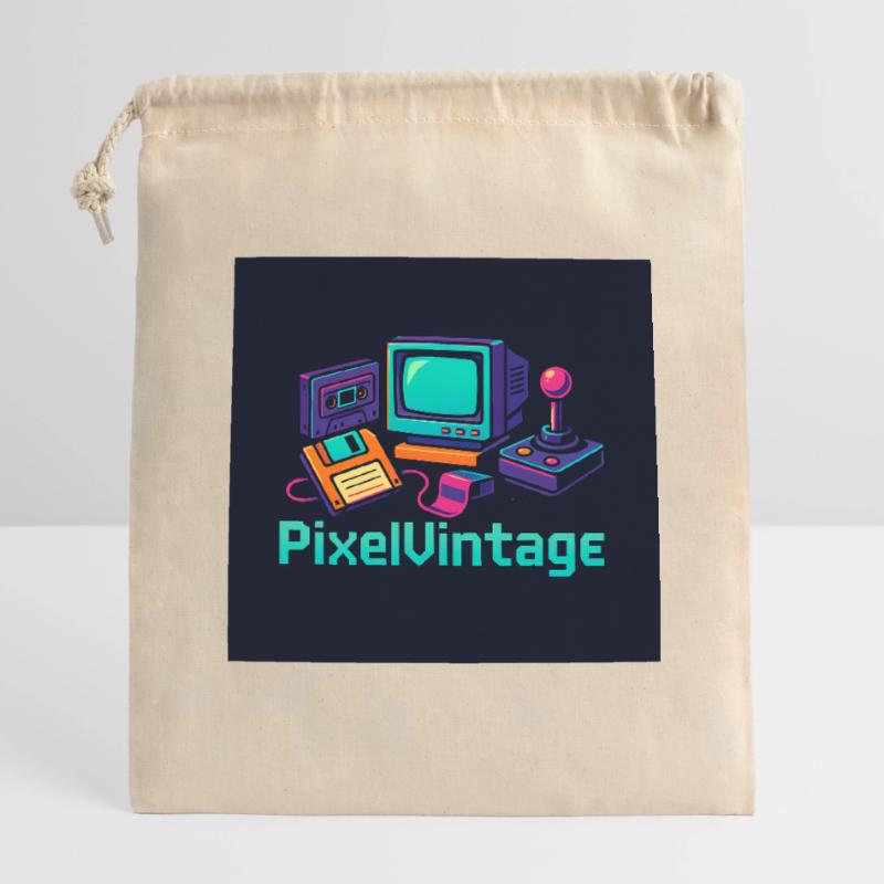 Retro Computer and Pixel Console Closable cotton gift bag (14x20cm)