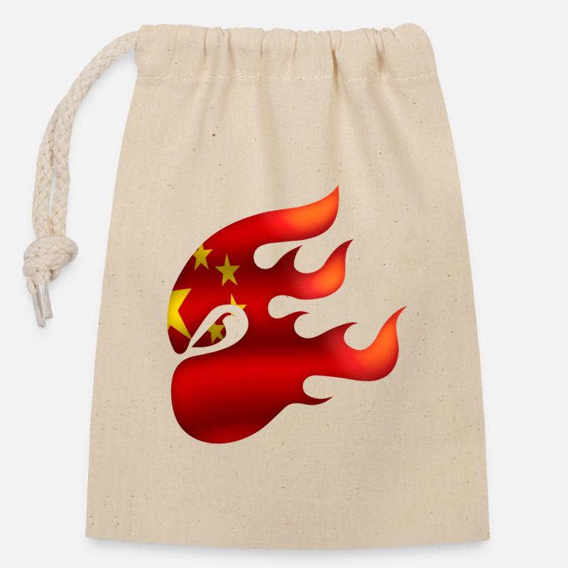 Flagge von China - China - Ninja - Verschließbarer Geschenkbeutel aus Baumwolle (14x20cm) - Natur
