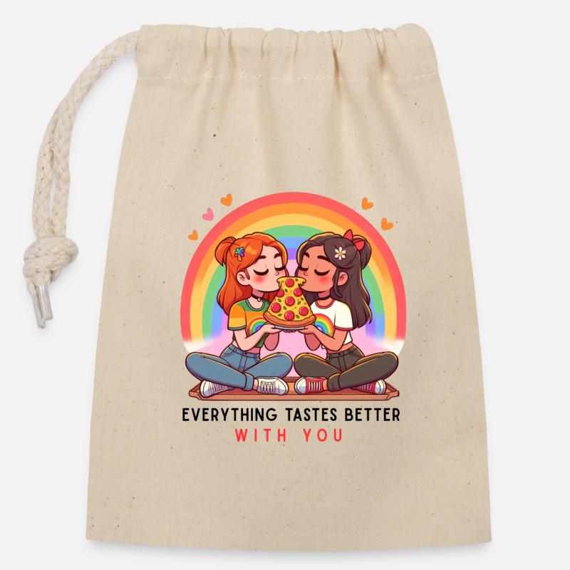 Everything tastes better with you - Closable cotton gift bag (14x20cm) - nature
