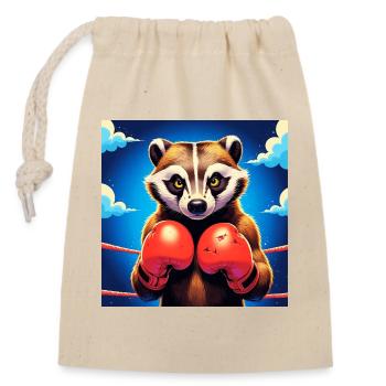 Boxing Raccoon Illustration - Closable cotton gift bag (14x20cm) - nature - Front