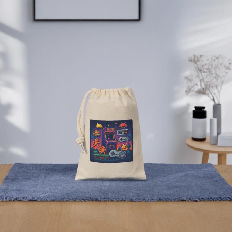 Conception de jeu d’arcade Pixel rétro Sac cadeau en coton avec cordon (14 x 20 cm)