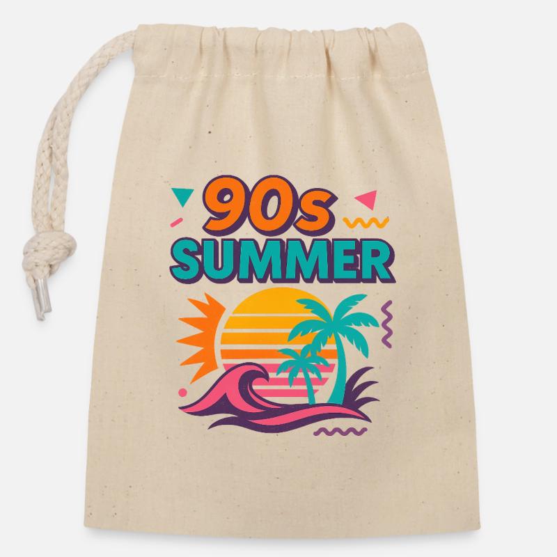 90s Summer Retro Design - Closable cotton gift bag (14x20cm) - nature