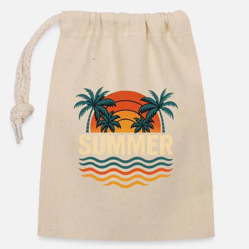Summer Palm Trees Sunset Illustration - Closable cotton gift bag (14x20cm) - nature