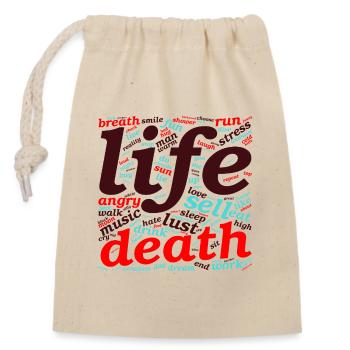 Life & Death – Wortkunst zwischen Himmel und Hölle - Verschließbarer Geschenkbeutel aus Baumwolle (14x20cm) - Natur - Vorne