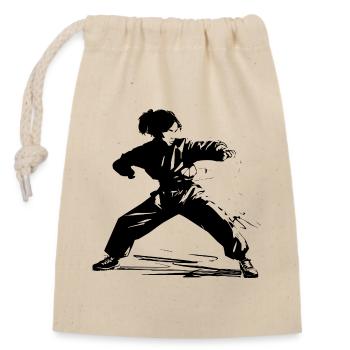Mädchen Karate Skizze - Verschließbarer Geschenkbeutel aus Baumwolle (14x20cm) - Natur - Vorne