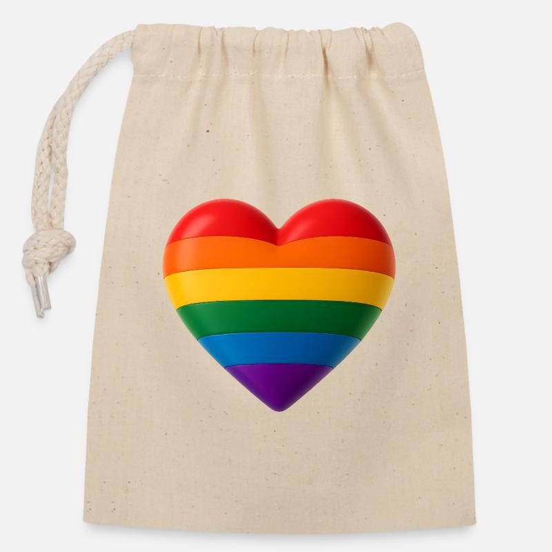 Herz in Regenbogenfarben für Vielfalt 3D Look - Verschließbarer Geschenkbeutel aus Baumwolle (14x20cm) - Natur