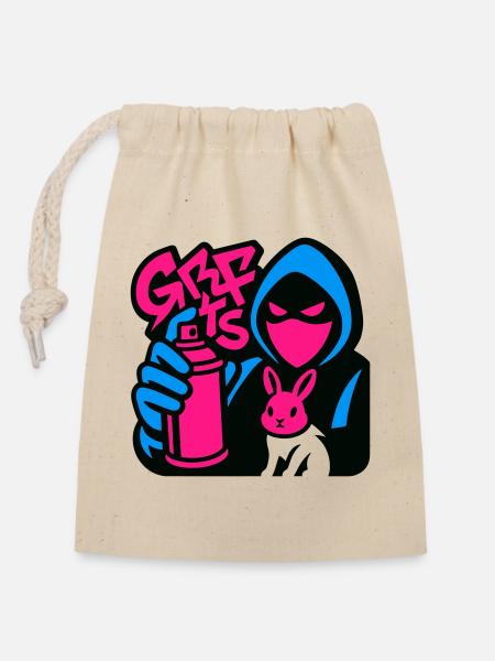 Graffiti Rabbit blue/pink - Verschließbarer Geschenkbeutel aus Baumwolle (14x20cm) - Natur